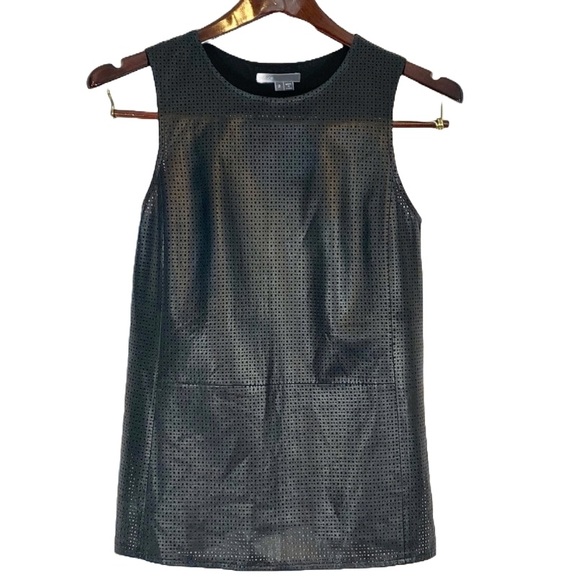 NWOT Vince Genuine Lambskin Leather Mesh /Sheer Silk Peplum Hem Top… - Picture 6 of 12